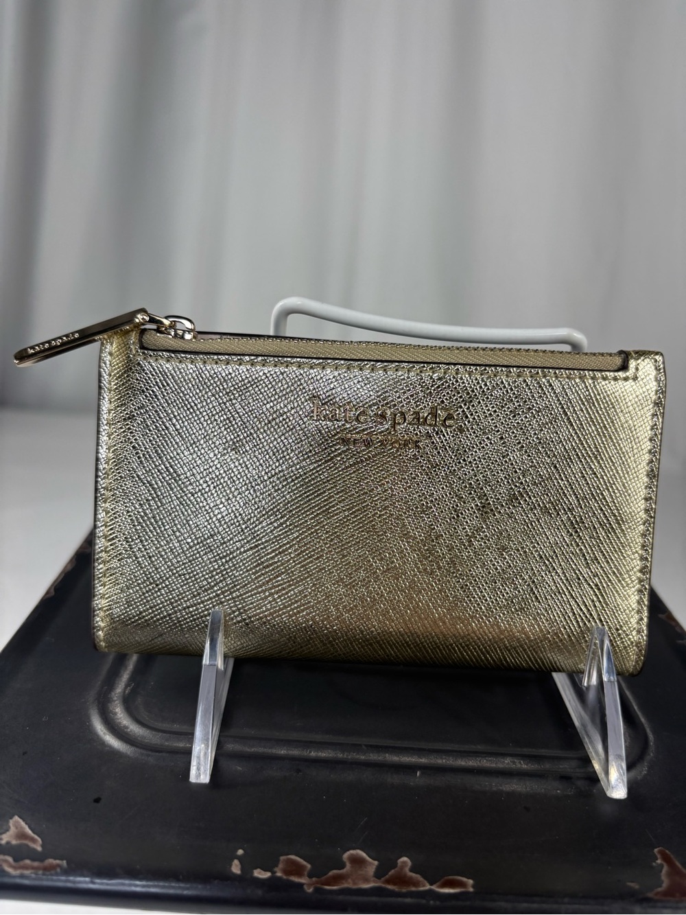 Kate Spade Gold Metallic Saffiano Zip Wallet